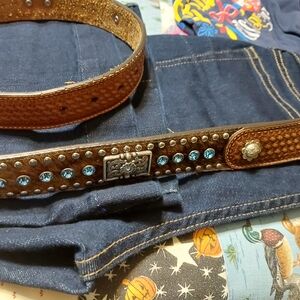 Brown Studded Belt with Blue Accents